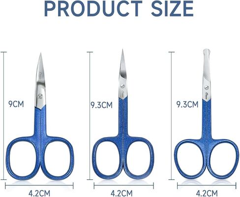 Eyebrow Trimming Grooming Scissors for Facial Hair Removal and Ear Nose, Stainless Steel Fine Straight Tip Scissors for Men & Women (Blue) in Kuwait