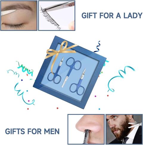 Eyebrow Trimming Grooming Scissors for Facial Hair Removal and Ear Nose, Stainless Steel Fine Straight Tip Scissors for Men & Women (Blue) in Kuwait