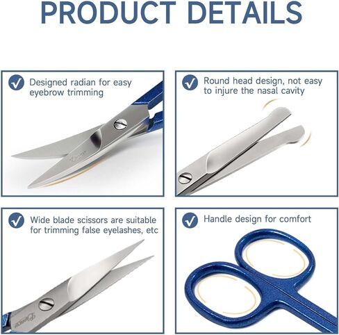 Eyebrow Trimming Grooming Scissors for Facial Hair Removal and Ear Nose, Stainless Steel Fine Straight Tip Scissors for Men & Women (Blue) in Kuwait