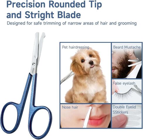 Eyebrow Trimming Grooming Scissors for Facial Hair Removal and Ear Nose, Stainless Steel Fine Straight Tip Scissors for Men & Women (Blue) in Kuwait