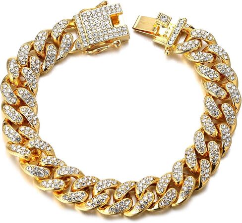 ساعة Halukakah Diamonds Gold مثلجة، للرجال من الذهب الحقيقي عيار 18 قيراط/بلاتينيوم مطلي بالذهب الأبيض بعرض 38 مم بمينا دائري كوارتز معصم 8.7 بوصة مع سلسلة ربط كوبية 8 بوصة + 18 بوصة، سوار قلادة، صندوق هدايا مجاني in Saudi Arabia
