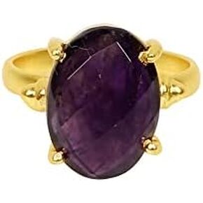 Natural Purple Amethyst Briolette Cut Prong Handmade Statement Setting Gold Plated Brass Ring in Kuwait