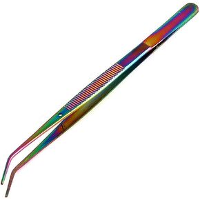 Pack of 3 Multi Color Titanium Rainbow Stainless Steel Tweezers, with Curved Serrated Tip Multipurpose Tweezers Sewing Machine Tweezers Forceps for Craft Repairing in Kuwait