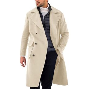 Pretifeel Mens Trench Coat Slim Fit Double Breasted Notched Lapel Business Full Length Topcoat Fall Winter Overcoat