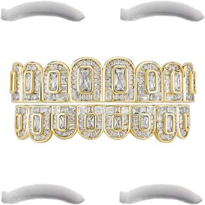 Hip Hop 18K Gold Plated Iced out Ladder Square Lab Diamond Zirconium Teeth Grilz Set Rap Top and Bottom Grills in Saudi Arabia