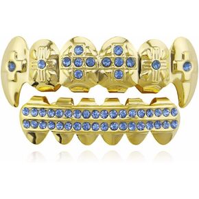 OOCC 18K Gold Plated Hip Hop Grillz CZ Top and Bottom Grills for Your Teeth with Red Diamond in Saudi Arabia
