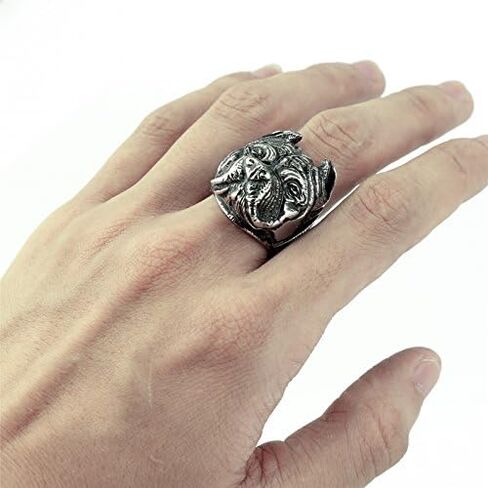 خاتم ELFASIO من الفولاذ المقاوم للصدأ للرجال من Pitbull Bulldog Biker Rings (الحجم: 8 إلى 13) in Kuwait