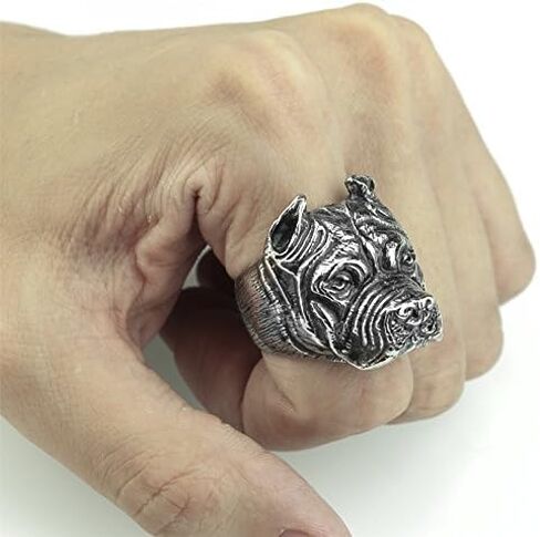 خاتم ELFASIO من الفولاذ المقاوم للصدأ للرجال من Pitbull Bulldog Biker Rings (الحجم: 8 إلى 13) in Kuwait