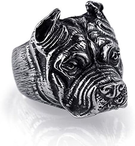 خاتم ELFASIO من الفولاذ المقاوم للصدأ للرجال من Pitbull Bulldog Biker Rings (الحجم: 8 إلى 13) in Kuwait
