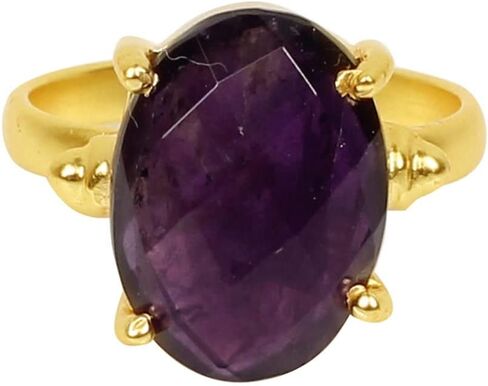 Natural Purple Amethyst Briolette Cut Prong Handmade Statement Setting Gold Plated Brass Ring in Kuwait