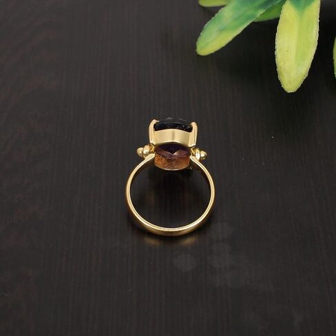 Natural Purple Amethyst Briolette Cut Prong Handmade Statement Setting Gold Plated Brass Ring in Kuwait