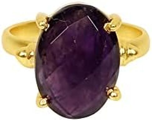 Natural Purple Amethyst Briolette Cut Prong Handmade Statement Setting Gold Plated Brass Ring in Kuwait