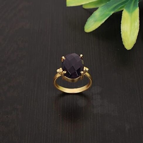 Natural Purple Amethyst Briolette Cut Prong Handmade Statement Setting Gold Plated Brass Ring in Kuwait