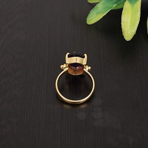 Natural Purple Amethyst Briolette Cut Prong Handmade Statement Setting Gold Plated Brass Ring in Kuwait