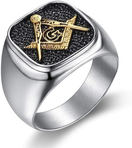 pickyegg.com Mens Stainless Steel Gold Freemason Masonic Lodge Ring Silver Size 7-15 in Saudi Arabia
