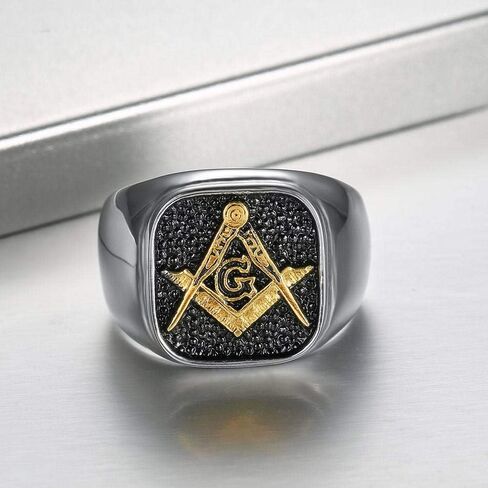 pickyegg.com Mens Stainless Steel Gold Freemason Masonic Lodge Ring Silver Size 7-15 in Saudi Arabia