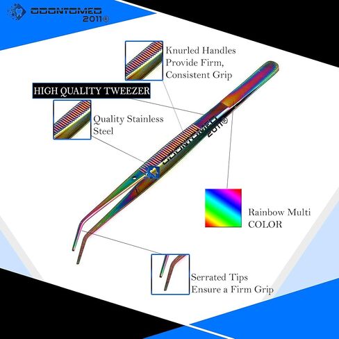 Pack of 3 Multi Color Titanium Rainbow Stainless Steel Tweezers, with Curved Serrated Tip Multipurpose Tweezers Sewing Machine Tweezers Forceps for Craft Repairing in Kuwait