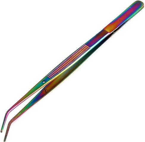 Pack of 3 Multi Color Titanium Rainbow Stainless Steel Tweezers, with Curved Serrated Tip Multipurpose Tweezers Sewing Machine Tweezers Forceps for Craft Repairing in Kuwait