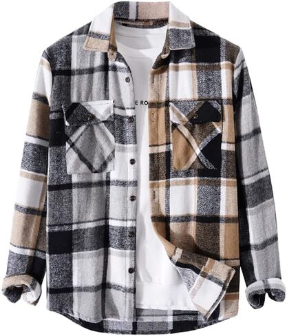 ZAFUL Mens Plaid Shirt,Long Sleeves,Classic Flannel Shirt Button Down Shirt Jacket Tops in Kuwait