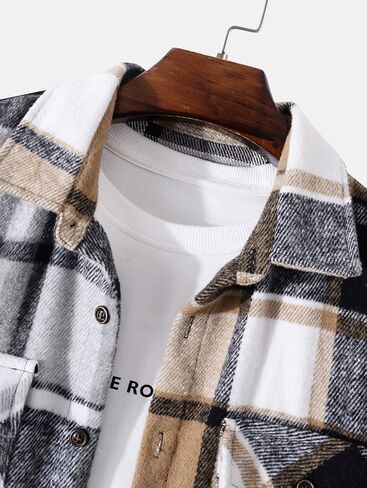 ZAFUL Mens Plaid Shirt,Long Sleeves,Classic Flannel Shirt Button Down Shirt Jacket Tops in Kuwait