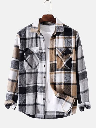 ZAFUL Mens Plaid Shirt,Long Sleeves,Classic Flannel Shirt Button Down Shirt Jacket Tops in Kuwait