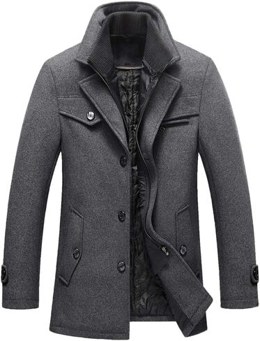 LaovanIn Men's Wool Pea Coats Winter Fleece Jackets Single Breasted in Saudi Arabia