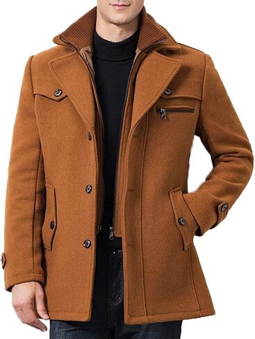 LaovanIn Men's Wool Pea Coats Winter Fleece Jackets Single Breasted in Saudi Arabia