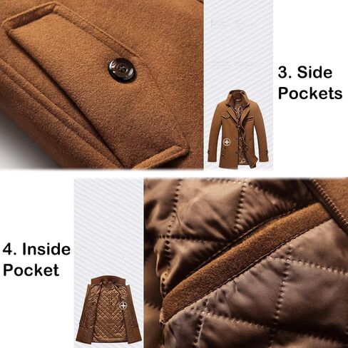 LaovanIn Men's Wool Pea Coats Winter Fleece Jackets Single Breasted in Saudi Arabia