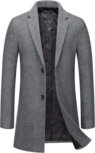 chouyatou Men's Classic Notched Collar Contrast Quilted Lined 2 Button Slim Wool Blend Trench Coat in Saudi Arabia