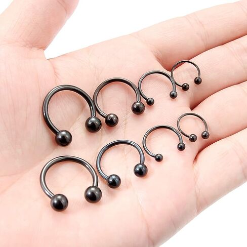 SCERRING 4 أزواج 20G 16G 14G 12G الفولاذ المقاوم للصدأ الأنف حدوة الحصان هوب خواتم الحاجب الشفاه الأذن الزنمة الغضروف Daith الحاجز الحلمة البطن PA التجنيب ثقب المجوهرات 10-16mm in Kuwait