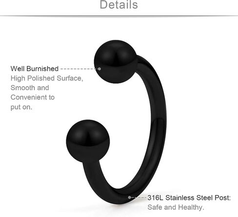 SCERRING 4 أزواج 20G 16G 14G 12G الفولاذ المقاوم للصدأ الأنف حدوة الحصان هوب خواتم الحاجب الشفاه الأذن الزنمة الغضروف Daith الحاجز الحلمة البطن PA التجنيب ثقب المجوهرات 10-16mm in Kuwait