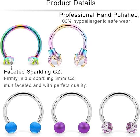 Cisyozi 16G حلقات الشفاه ترصيع الجراحية الصلب البلاستيك الشفاف Labret حلقات الشفاه ترصيع الزنمة حدوة الحصان الغضروف الزنمة اللولب هوب القرط ثقب الجسم مجوهرات للنساء الرجال 8 مم in Saudi Arabia