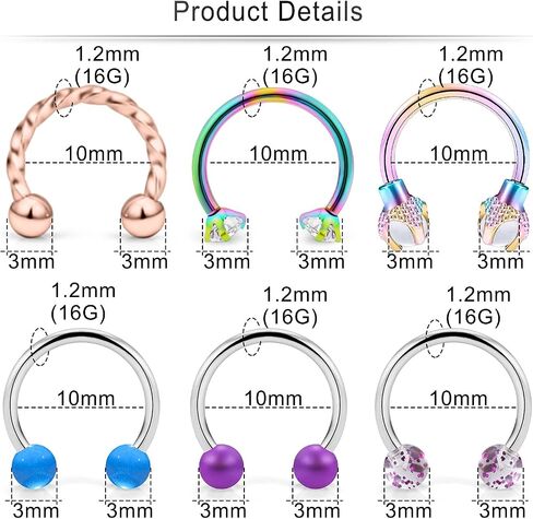 Cisyozi 16G حلقات الشفاه ترصيع الجراحية الصلب البلاستيك الشفاف Labret حلقات الشفاه ترصيع الزنمة حدوة الحصان الغضروف الزنمة اللولب هوب القرط ثقب الجسم مجوهرات للنساء الرجال 8 مم in Saudi Arabia