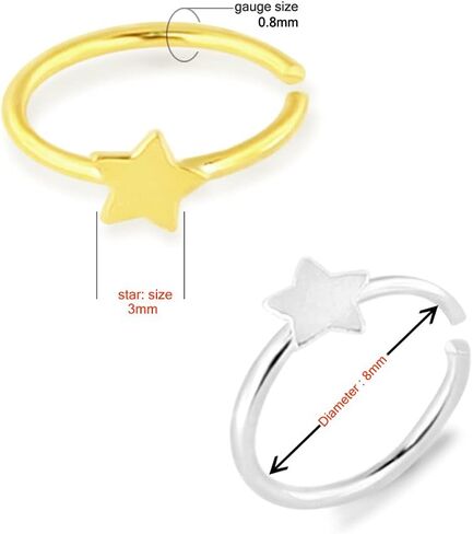 Star Nose Ring Hoop- Open Hoop Nose Ring- Sterling Silver Nose Ring- 20 Gauge Nose Ring in Saudi Arabia