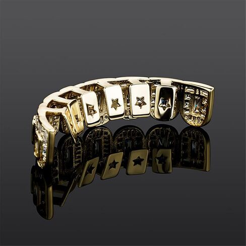 Hip Hop 18K Gold Plated Iced out Ladder Square Lab Diamond Zirconium Teeth Grilz Set Rap Top and Bottom Grills in Saudi Arabia
