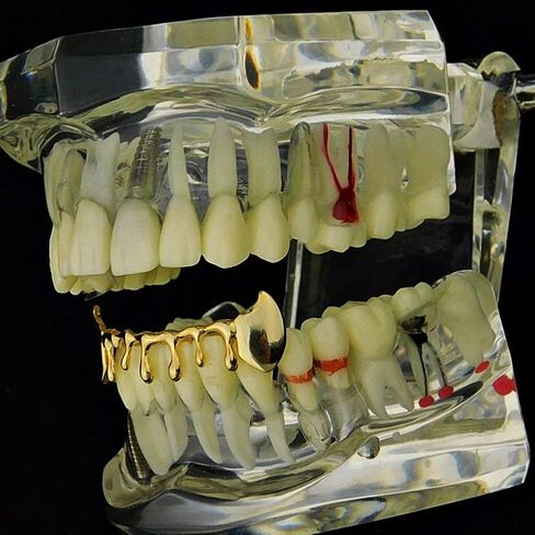 14k Gold Plated Fang Drip Grillz Bottom Teeth Fangs Hip Hop Vampire Dripping Pre-Made Grills in Kuwait