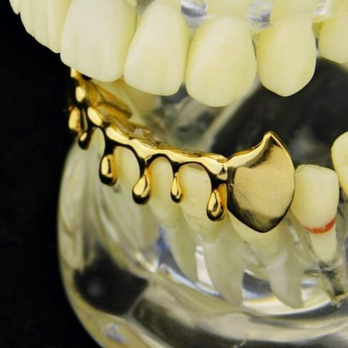 14k Gold Plated Fang Drip Grillz Bottom Teeth Fangs Hip Hop Vampire Dripping Pre-Made Grills in Kuwait