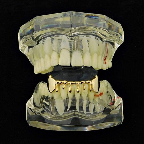 14k Gold Plated Fang Drip Grillz Bottom Teeth Fangs Hip Hop Vampire Dripping Pre-Made Grills in Kuwait
