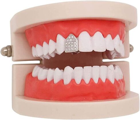 Canjoyn 18k Gold Silver Pave Full CZ Grills 2 قطعة علوية واحدة و6 مجموعة شوايات أسنان سفلية + قضبان صب إضافية in Kuwait