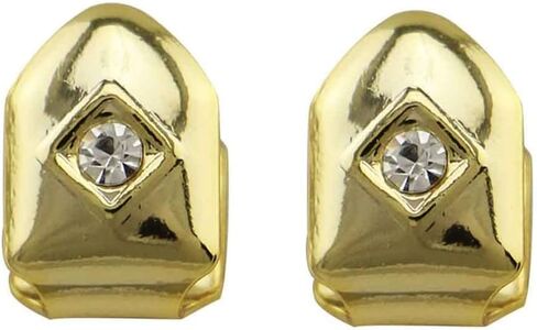 Psivika 2PC Gold Plated Big Diamond Single Grillz Cap for Your Teeth Grillz Men Women Hip Hop Jewelry Gift in Saudi Arabia