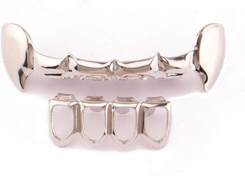 Psivika Gold Plated Shiny Hip Hop Teeth Grillz Caps Iced Out CZ Top and Bottom Vampire Fangs Grillz for Men and Women in Saudi Arabia