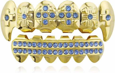 OOCC 18K Gold Plated Hip Hop Grillz CZ Top and Bottom Grills for Your Teeth with Red Diamond in Saudi Arabia