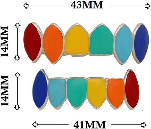 Psivika Multicolor Plated Rainbow Hip Hop Teeth Grillz Caps Iced Out CZ Vampire Fangs Grillz for Men and Women in Kuwait