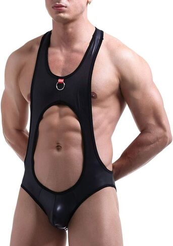Metallic Body Chest Harness for Men Patent Leather Jockstrap Wrestling Singlet Leotard Butt-Flaunting Bodysuit in Saudi Arabia