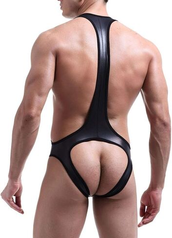 Metallic Body Chest Harness for Men Patent Leather Jockstrap Wrestling Singlet Leotard Butt-Flaunting Bodysuit in Saudi Arabia