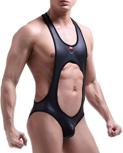 Metallic Body Chest Harness for Men Patent Leather Jockstrap Wrestling Singlet Leotard Butt-Flaunting Bodysuit in Saudi Arabia