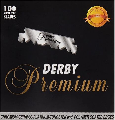 Derby Premium Single Edge Razor Blades, Razor Blades, Single Edge, Ultra Sharp, Chromium - Ceramic - Platinum - Tungsten and Polymer Coated Edges (3) in Kuwait