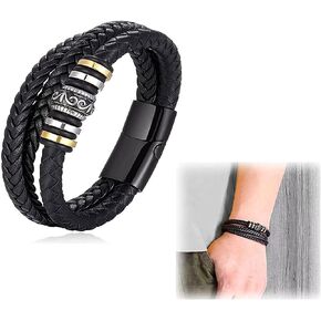 to My Son/Grandson Braided Leather Bracelet, I Will Always Be with You, Men's Double-Row Black Braided Leather Bracelet with Love My Grandson/Love You Forever (Love You Forever) in Saudi Arabia