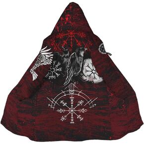 YYDSR Winter Thick Warm Cloak Mens Viking Odin Raven Tattoo 3D Print Fleece Hooded Casual Cloak Coat(US Size) in Saudi Arabia