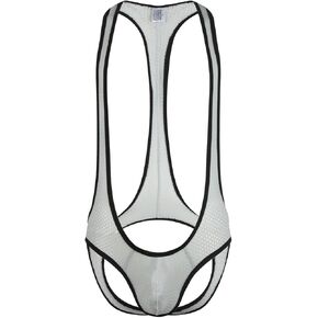 QiaTi Men's Leotard Bodysuit Thong Stretch Wrestling Singlet Jumpsuit One-Piece G-String Underwear